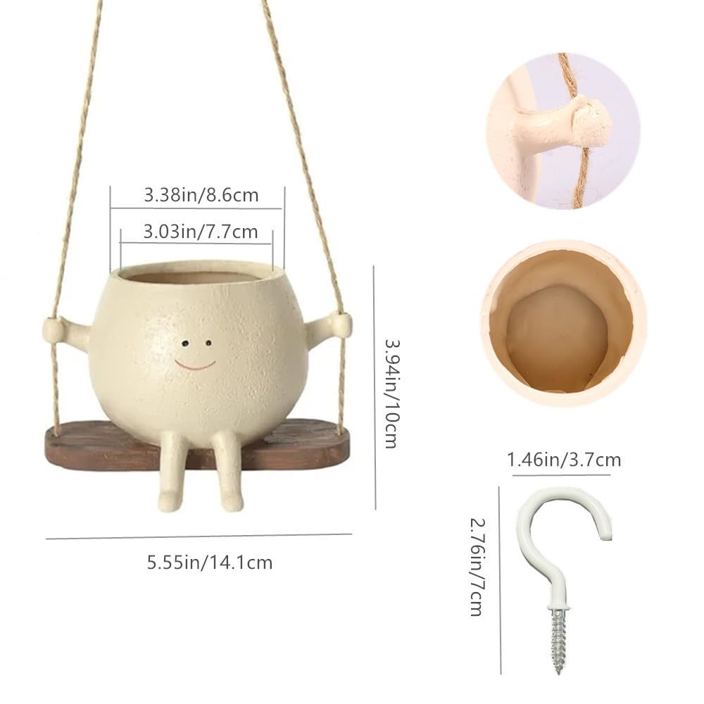 Swing Face Planter Pot - Hanging Smiley Planter for Indoor and Outdoor Plants, Succulents, String of Pearls - Cute Creative Swing Gifts for Holidays and Parties