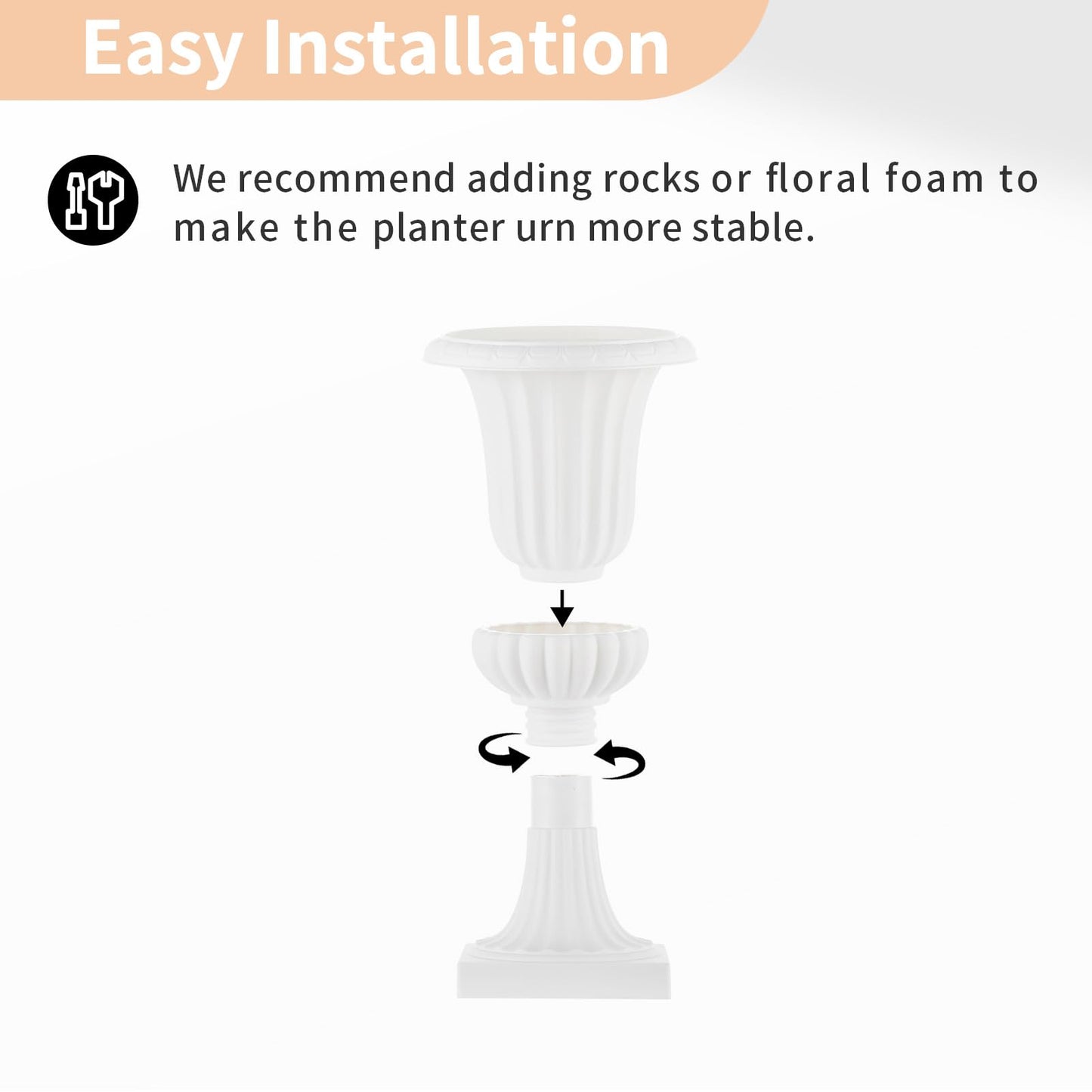 NUPTIO Plastic Urn Planters White - 6 Pcs 19.7 Inch Tall Large Urns Planter Outdoor for Plants - Garden Classic Flower Vase Plant Pots - Porch Front Pedestal Pot Resin Grecian Vases