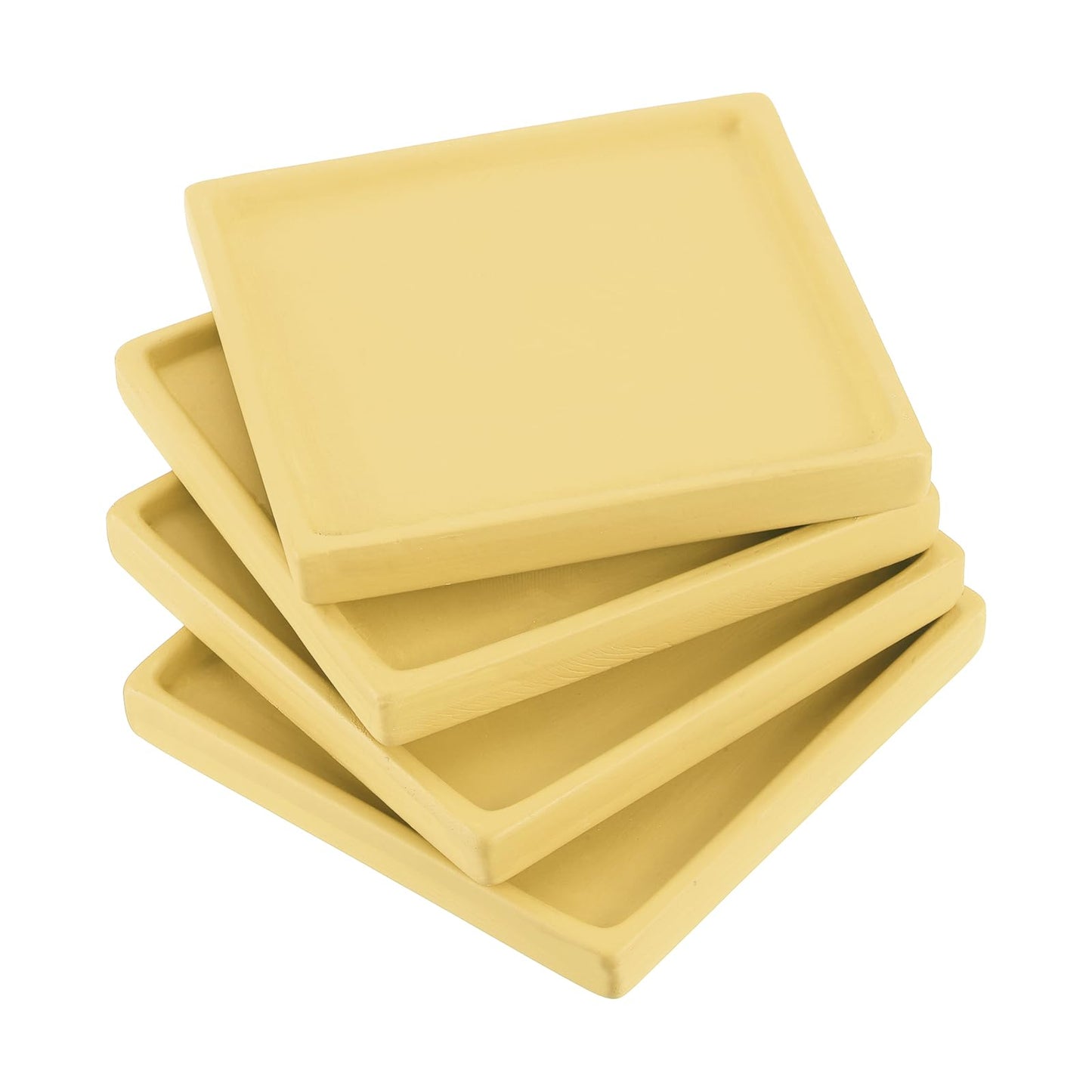 PATIKIL 5 Inch Plant Pot Saucers, 4 Pack Ceramic Square Plant Saucer Tray Flower Planter Drip Tray for Indoors Outdoors Patio Balcony, Yellow