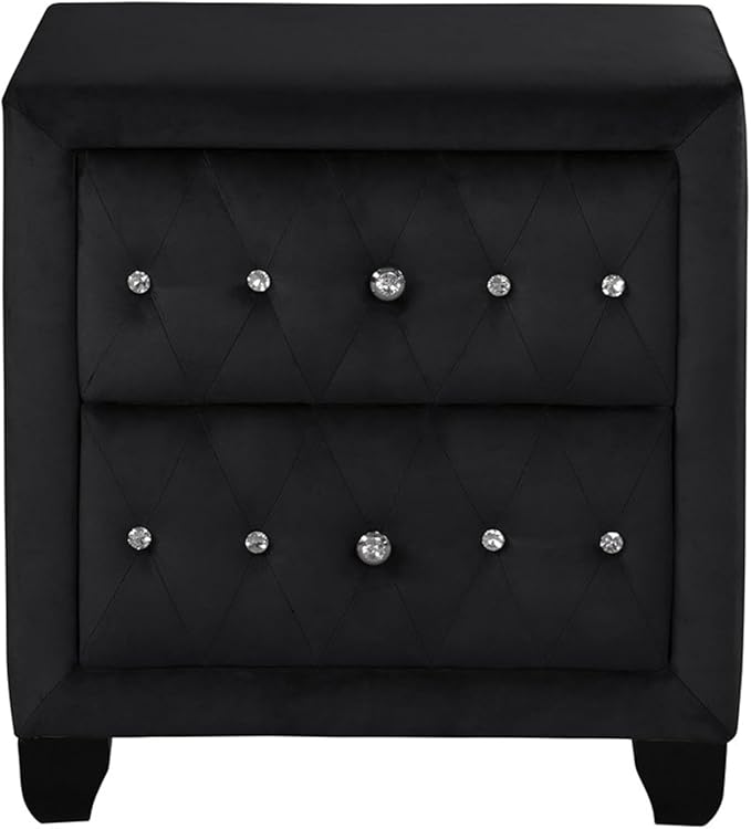 Sophia Modern Style Crystal Tufted 2-Drawer Nightstand Upholstered