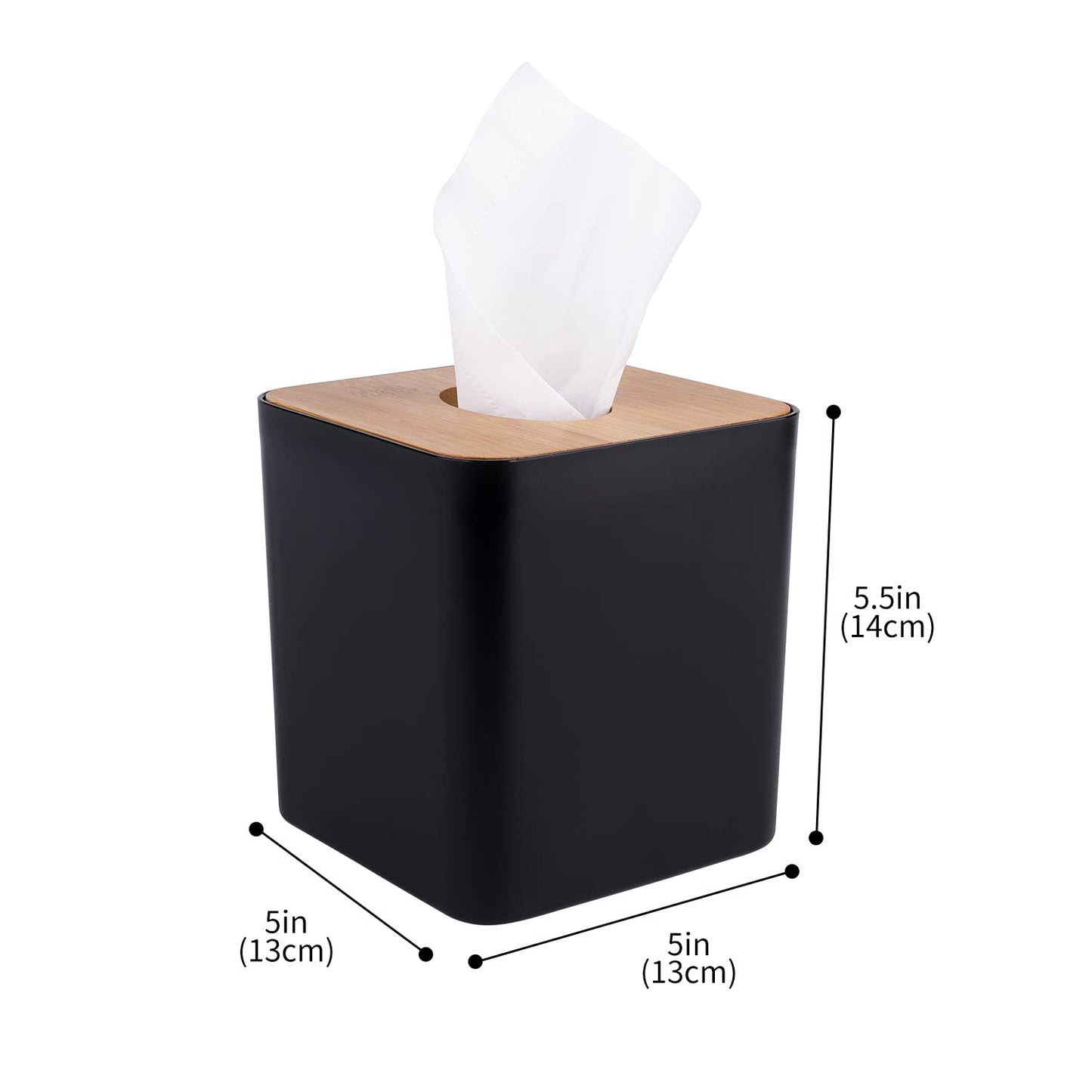MOCHTERO Tissue Box Cover,Tissue Holders,Tissue Box Holder for Bathrooms,Bamboo Cover Plate,Home and Office,5 * 5 * 5.4in (Black)