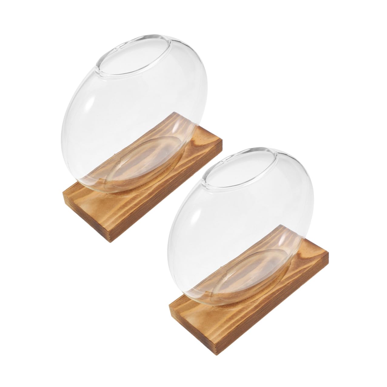 JUMPLAWN 2pcs Hydroponic Glass Vases with Wooden Bases for Desktop Plant Propagation Plant Terrariums Suitable for Home Office Balcony Decorative Glass Containers for Indoor Water