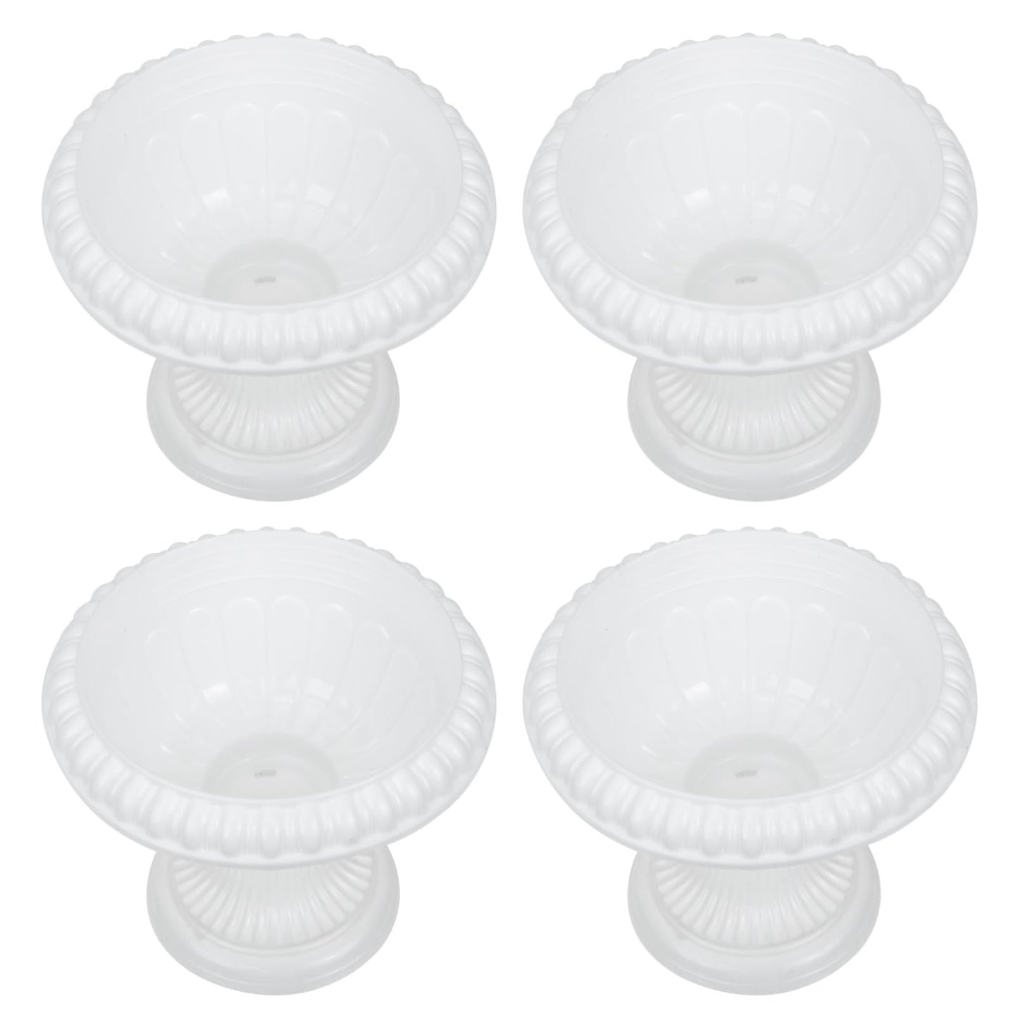 SEWACC 4pcs Mini Roman Style Flower Pots, Plastic Wedding Flower Containers, Decorative Pedestal Planters for Home, White, 6.29 x 6.29 x 5.51 Inch