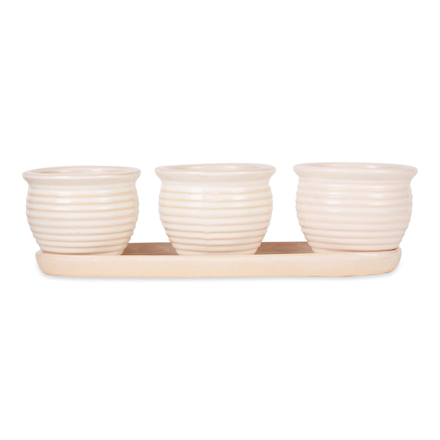DII Ceramic Planter Collection Herb Pot Set, Cream Round, 13x75x4.5x4