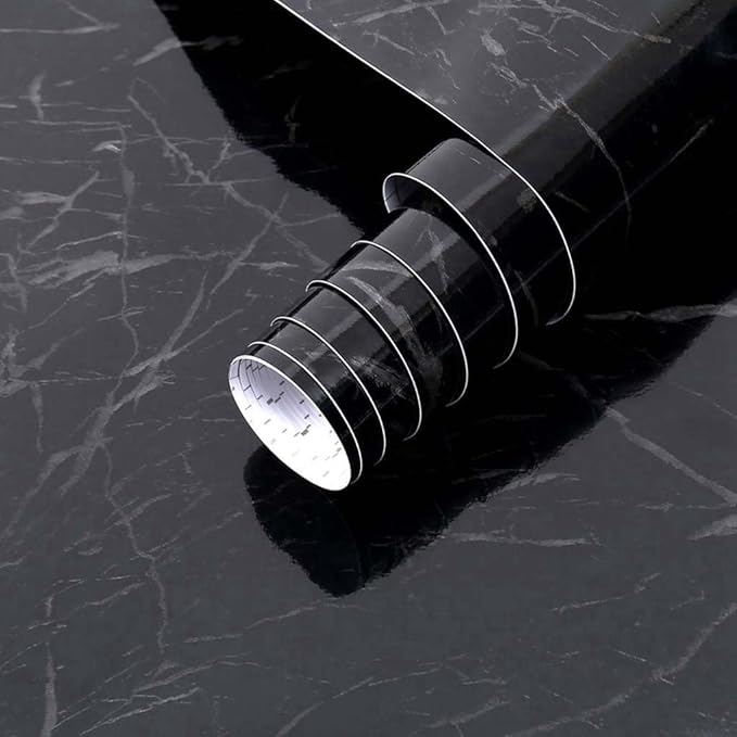 Arthome Black Marble, 35.4x120 Inches Peel and Stick Wallpaper, Marble Contact