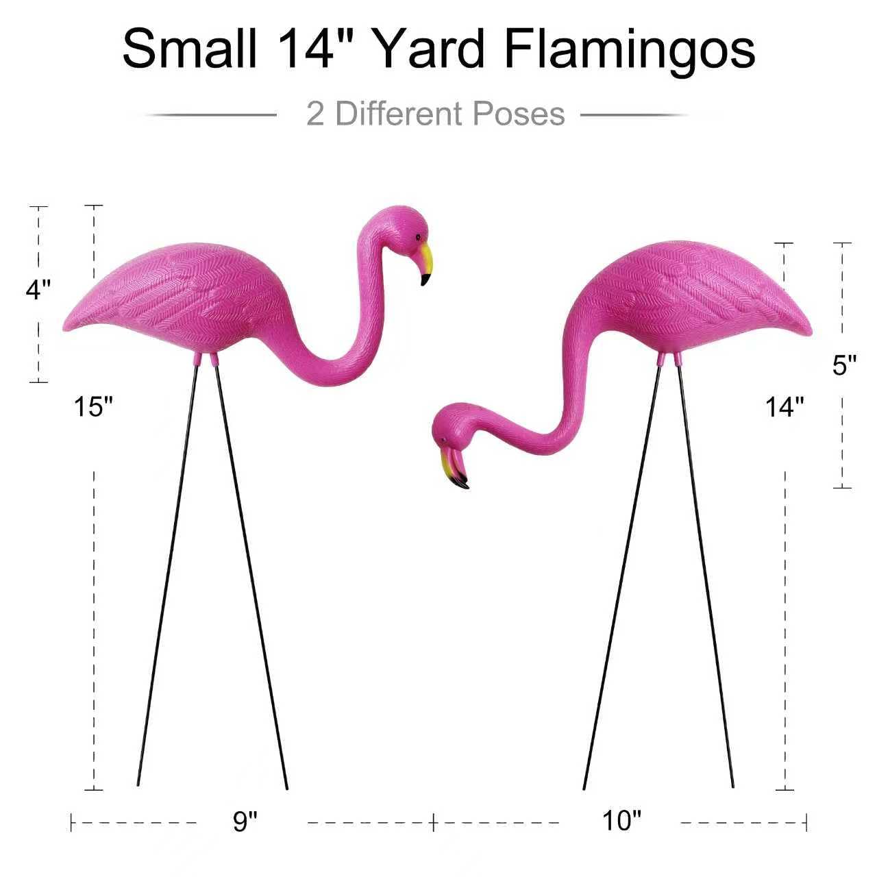 GIFTEXPRESS Pink Flamingos Yard Decorations - 4 Pack Small 14" Tall Plastic Flamingo Statue w/Metal Stakes - Lawn Ornaments & Garden Decor for Outdoor Parties
