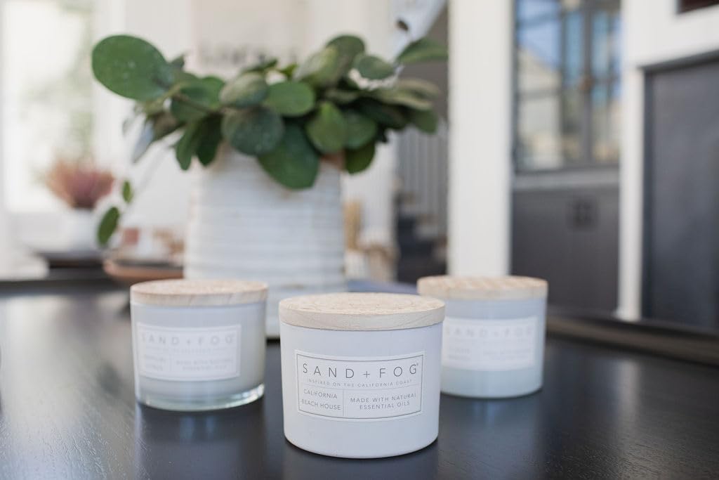 Sand + Fog Scented Candle - California Beach House – Additional Scents and Sizes – 100% Cotton Lead-Free Wick - Luxury Air Freshening Jar Candles - Perfect Home Decor – 12oz (Pack of 2)