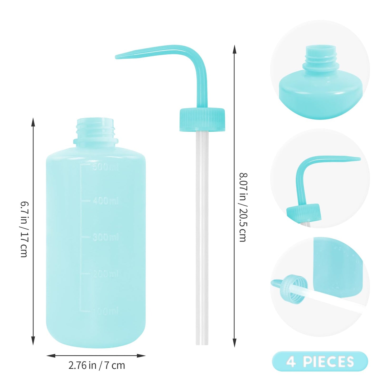Grosun 4 Packs Tattoo Wash Bottle Water Squirt Squeeze Diffuser Bottles (Light Blue, 500ml)