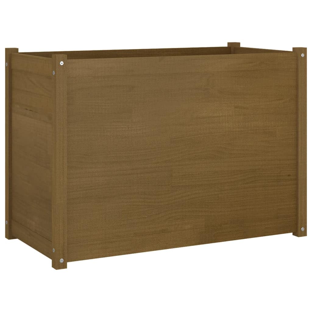 Foknhdi Honey Brown Large 39.4 x 39.4 x 27.6 in Solid Pine Garden Planter Box Raised Square Outdoor Wood Bed for Patio Balcony Backyard Vegetables Flowers