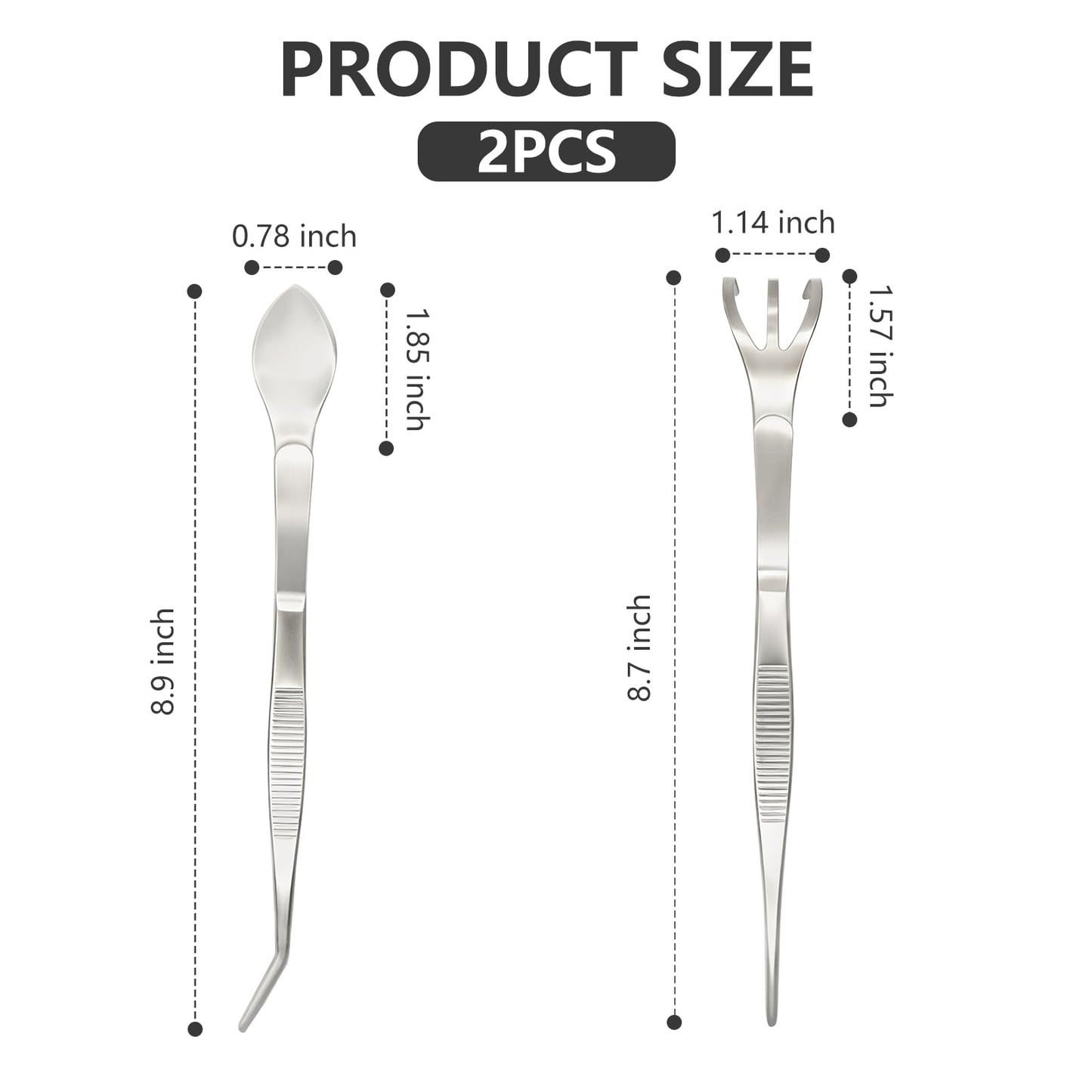 Ruatu 2 PCS Stainless Steel Garden Tweezers Set 2-in-1 Long Plant Tweezers Gardening Tools with 8.9" Curved Tine & 8.7" Straight Rake for Plants, Lawn, Bonsai, Succulents
