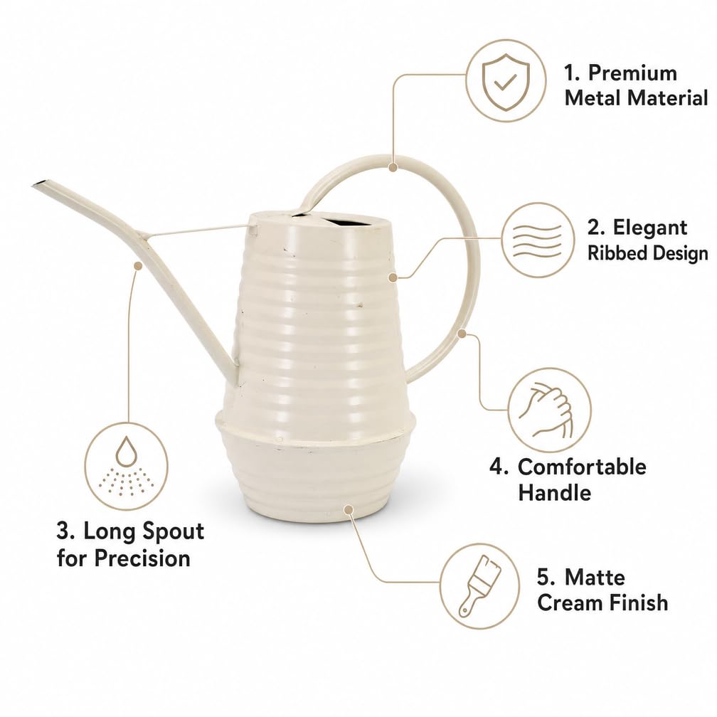 HORTICAN Small Watering Can, Matte Cream White, 34oz., Metal Watering Can with Long Spout, Nice Indoor Water Can, Plant Water Can for Indoor Plants
