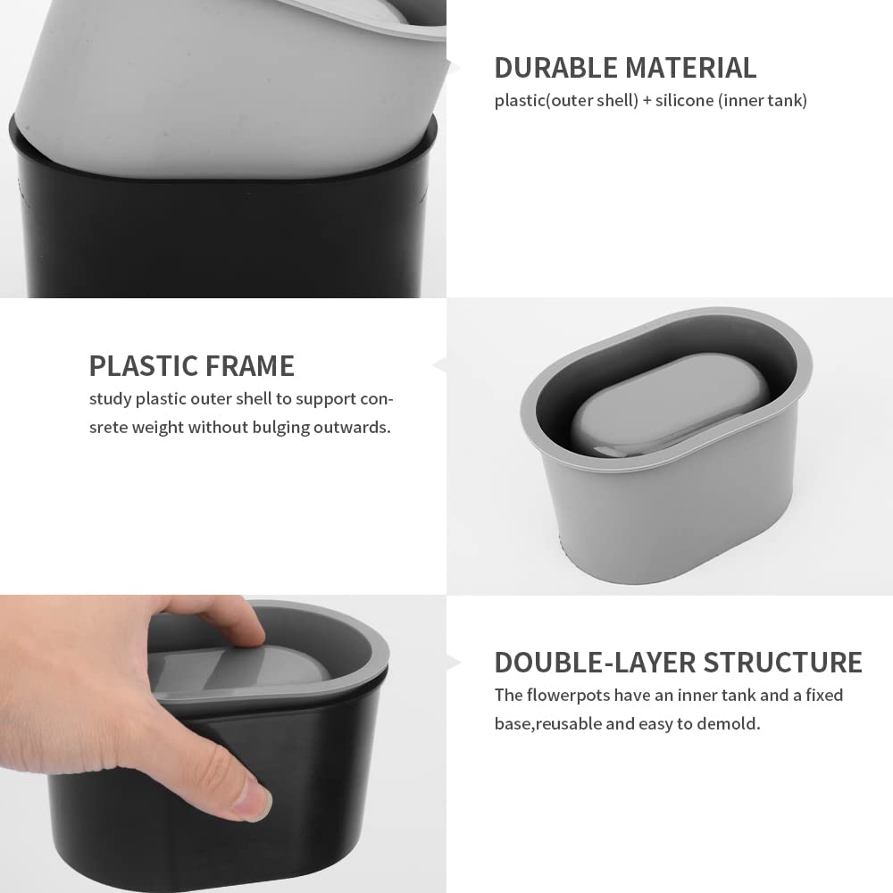 Silicone Flower Pot Mold, Reusable Oval Shape Concrete Clay Plaster Moulds Container for DIY Homemade Succulent Plant Pots, Durable Home Decor Garden Decorations Mould(Black)