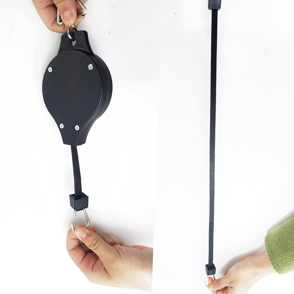 TIHOOD 3PCS Plant Pulley with 3PCS Ceiling Hooks Retractable Pulley Plant Hanger Hanging Flower Basket Hook Hanger for Garden Baskets Pots and Birds Feeder in Different Height Lower and Raise