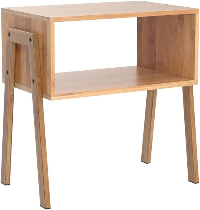 Vdomus Bamboo Stackable Nightstand Set of 2- Natural Wood Matching Side Table