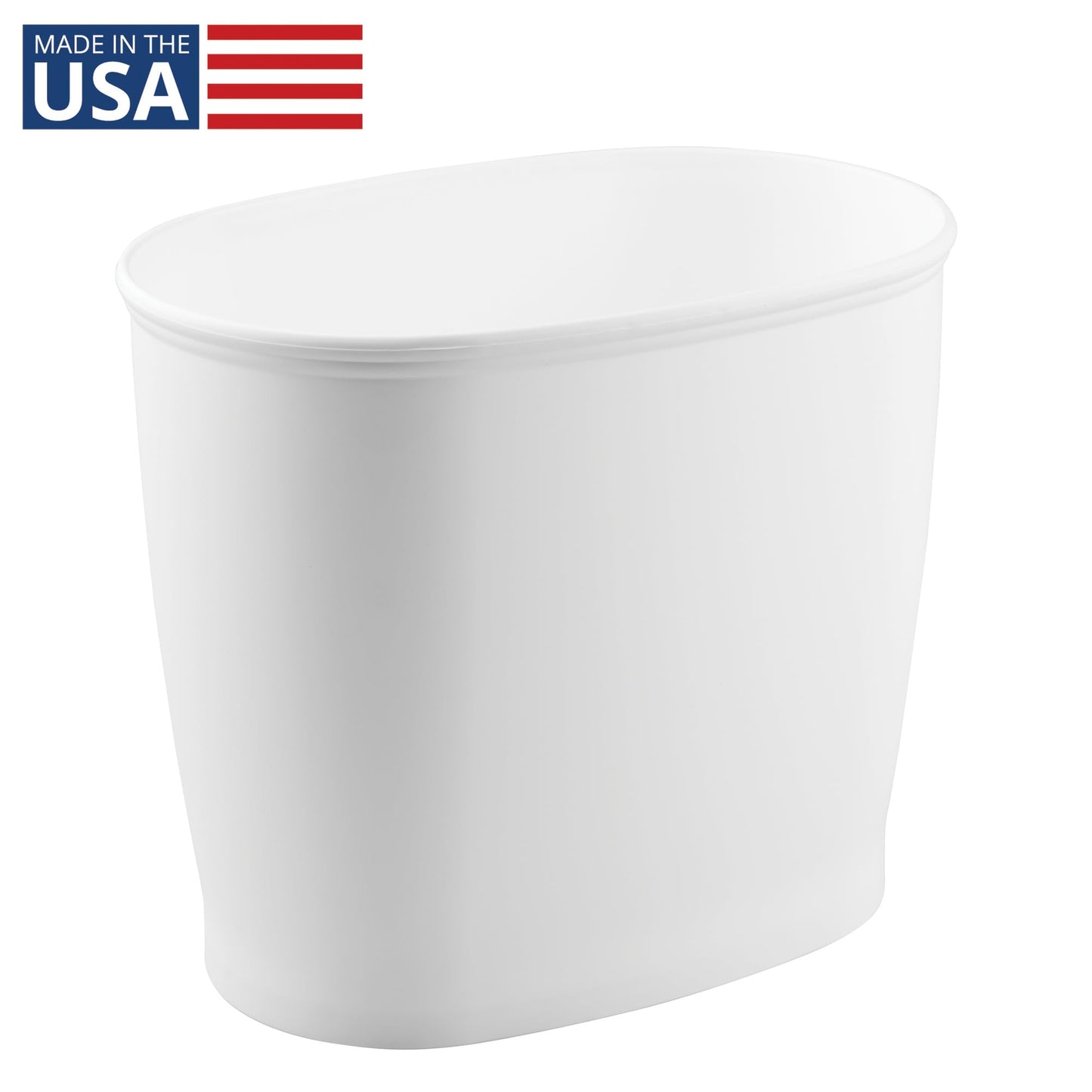 iDesign Slim Plastic Bathroom Trash Can, Small Garbage Bin for Bedroom, Office, Desk, Dorm, White