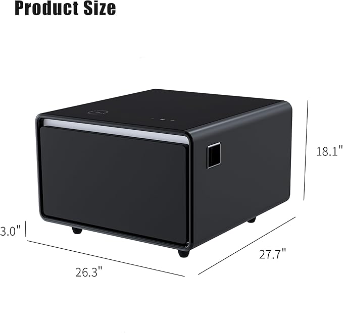 LUMISOL Smart Side Table with Built-in Fridge, Wireless Charging, Temperature
