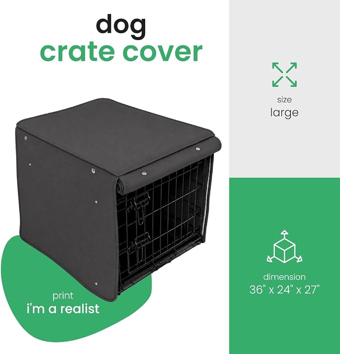 Molly Mutt I'm a Realist Dog Crate Cover, 100% Cotton Canvas Cover with 2 Roll-Up Panels, Ideal for Dog or Cat Crate, Durable, Washable, and Free of Harmful Chemicals, 36" x 24" x 27"