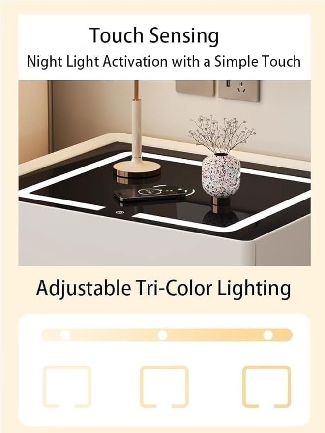 Smart Nightstand with Wireless Charging and Touch Sensing, Night Table Bedside
