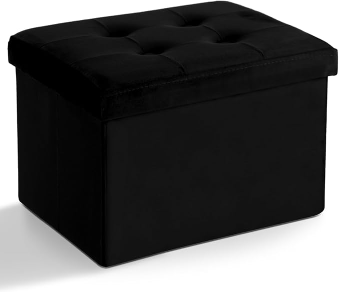 LINMAGCO Storage Ottoman Folding Foot Stool Velvet Foot Rest