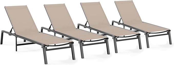 Patio Chaise Lounge Chair Set of 4, Foldable Lounge Chair