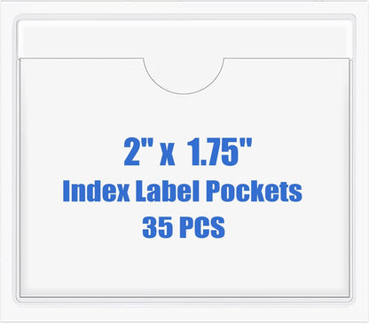 Origin-Joy 35 PCS Self Adhesive Index Card Pockets with Top Open, Clear Plastic Label Holder for Cards of Note, Library and Business, Adhesive Label Pockets & Card Holder (2 x 1.75 inch)