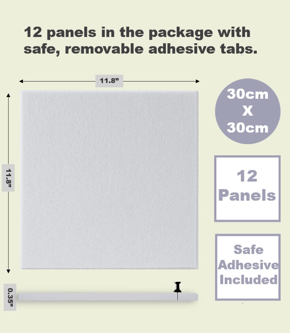 DECORITA Felt Wall Tiles | Large Cork Board Alternative | Aesthetic Felt Bulletin Board for Office, Home & Classroom | Large Cork Boards for Walls Pinboard (12-Pack) | Gray White