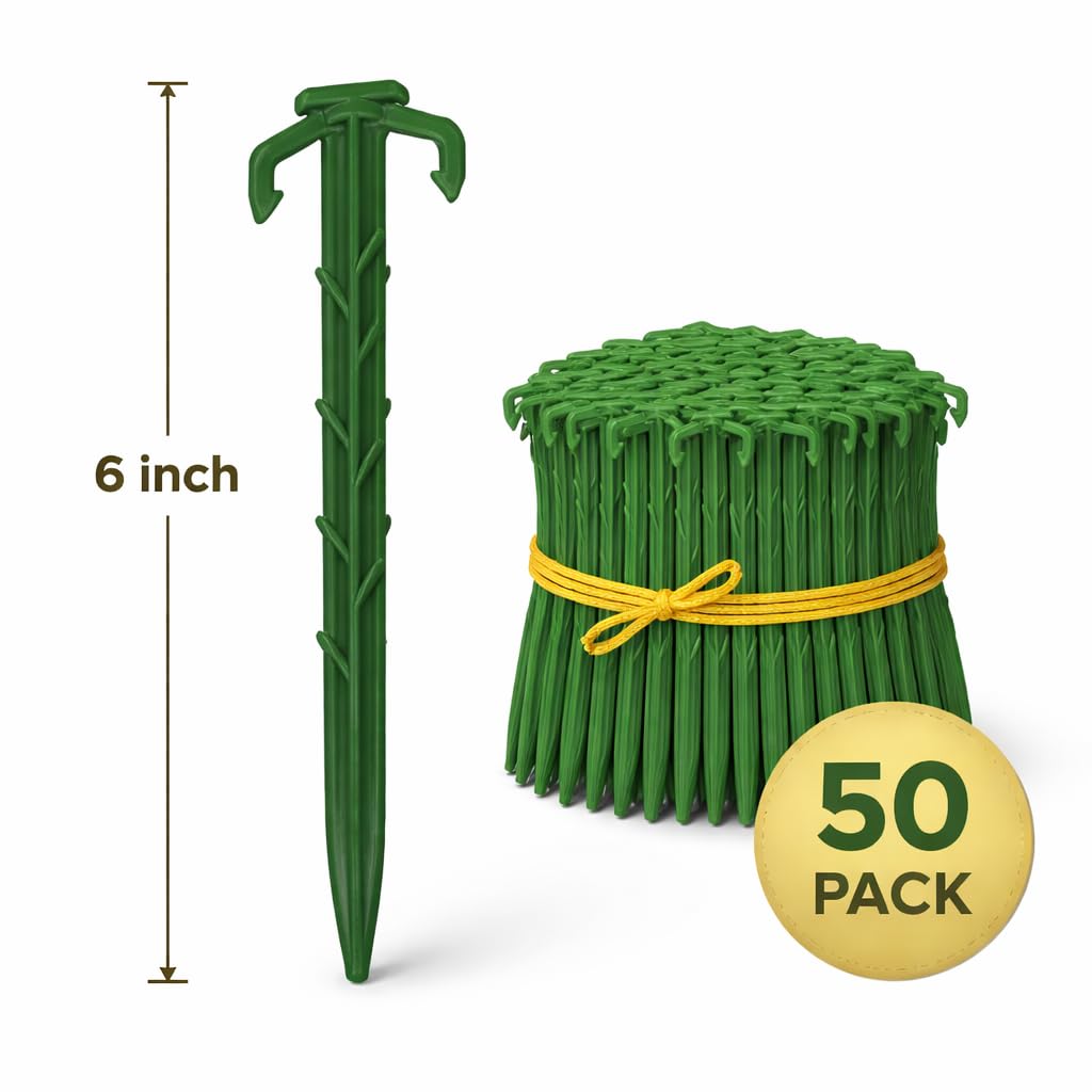 Made in U.S.A. Heavy Duty 6 inch Garden Stakes - Stronger Holding Power vs Metal Landscape Stakes Biodegradable Over Time (No More Rusting Metal) (6 inch, 500, Stakes)
