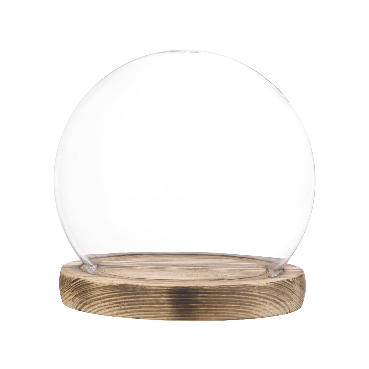 M METERXITY Cloche Glass Dome, D4.7In Ball Jar with Wooden Base for DIY Snow Globes/Small Plants/Flowers/Candles/Models/Souvenirs, Glass Display Case [Burnt]