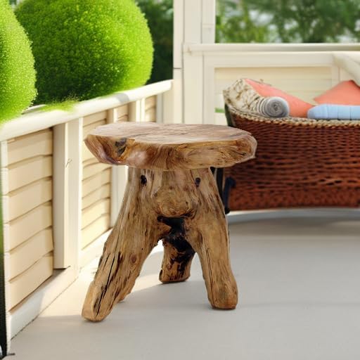 WELLAND Natural Cedar Stump Stool, Live Edge Side Table, Plant Stand, Small