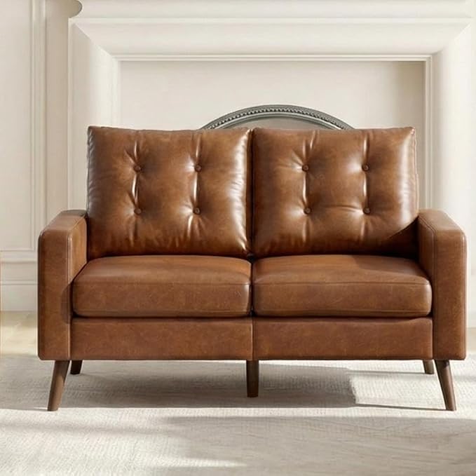 HNY Mid Century Modern 53" Loveseat Sofa, Comfy Upholstered Button Tufted Faux