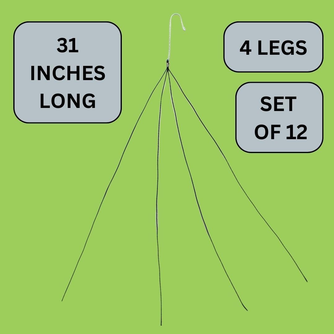 DESQUIGGLE Set of 12 Hanging Wires for Orchid Baskets and Hanging Planters, 31 Inches Long with Strong Steel Hooks and Covered in Light Green Plastic