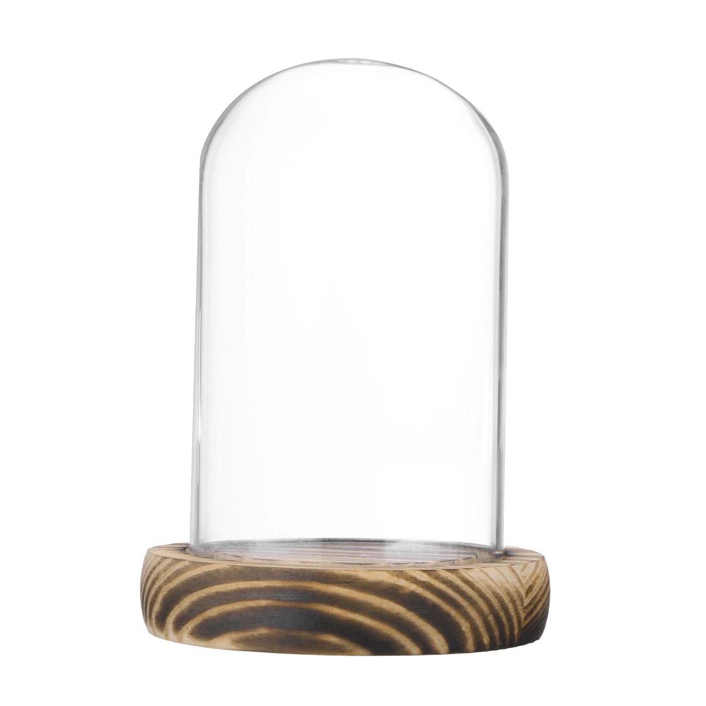 M METERXITY Cloche Glass Dome, 3.9"x2.4" Glass Display Case with Wooden Base for DIY Snow Globes/Small Plants/Flowers/Candles/Models/Souvenirs, Tabletop Centerpiece [Burnt]
