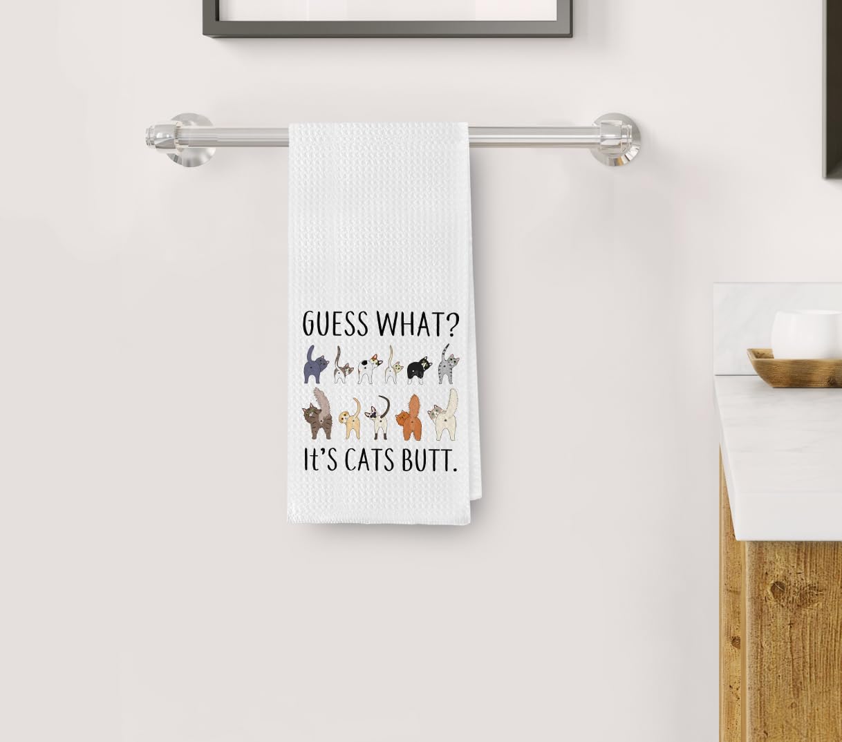 Zeghk Guess What? It's Cat Butt Funny Dish Towel for Kitchen, Cute Tea Hand Towel, Decorative Bathroom Towel, Cat Lovers Gift 16x24 Inch