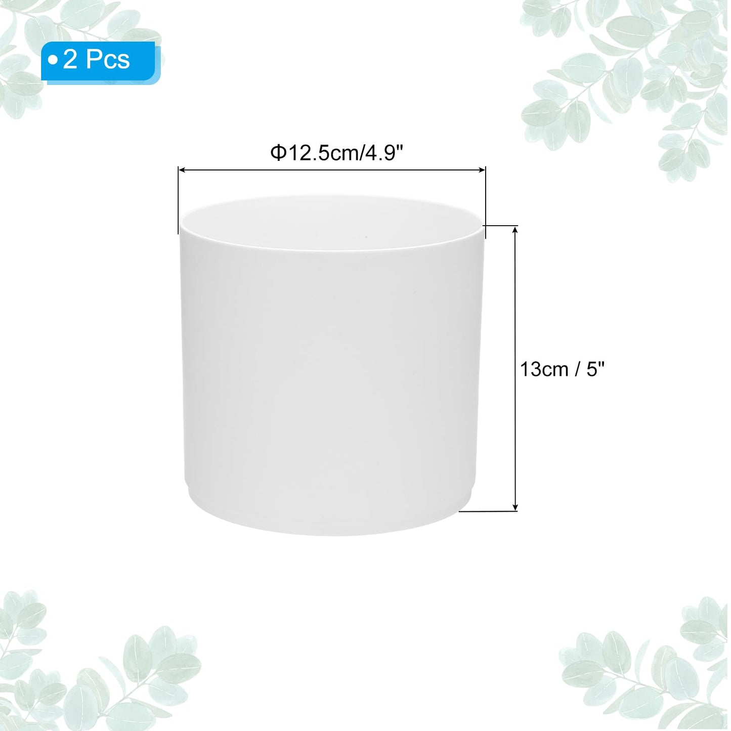 PATIKIL 5 Inch/12.5cm Plastic Plant Pots, 2 Pack Small Flower Pot Planters with Drainage Holes and Saucer for Home Decor Indoor Plants, White