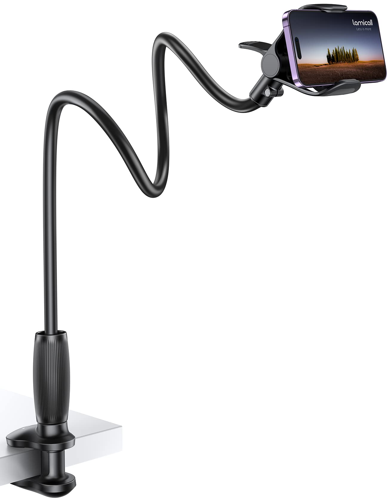 Lamicall Gooseneck Phone Holder for Bed - [Upgraded Stable Clip] for Desk, Headboard, Bed, Bedside, Table, Flexible Gooseneck Long Arm Stand, Overhead Cell Phone Clamp Mount, Gift for All 4-7” Device