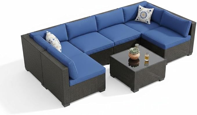 GarveeHome 7-Piece Modular Outdoor Patio Set, Sectional Rattan Wicker Sofa