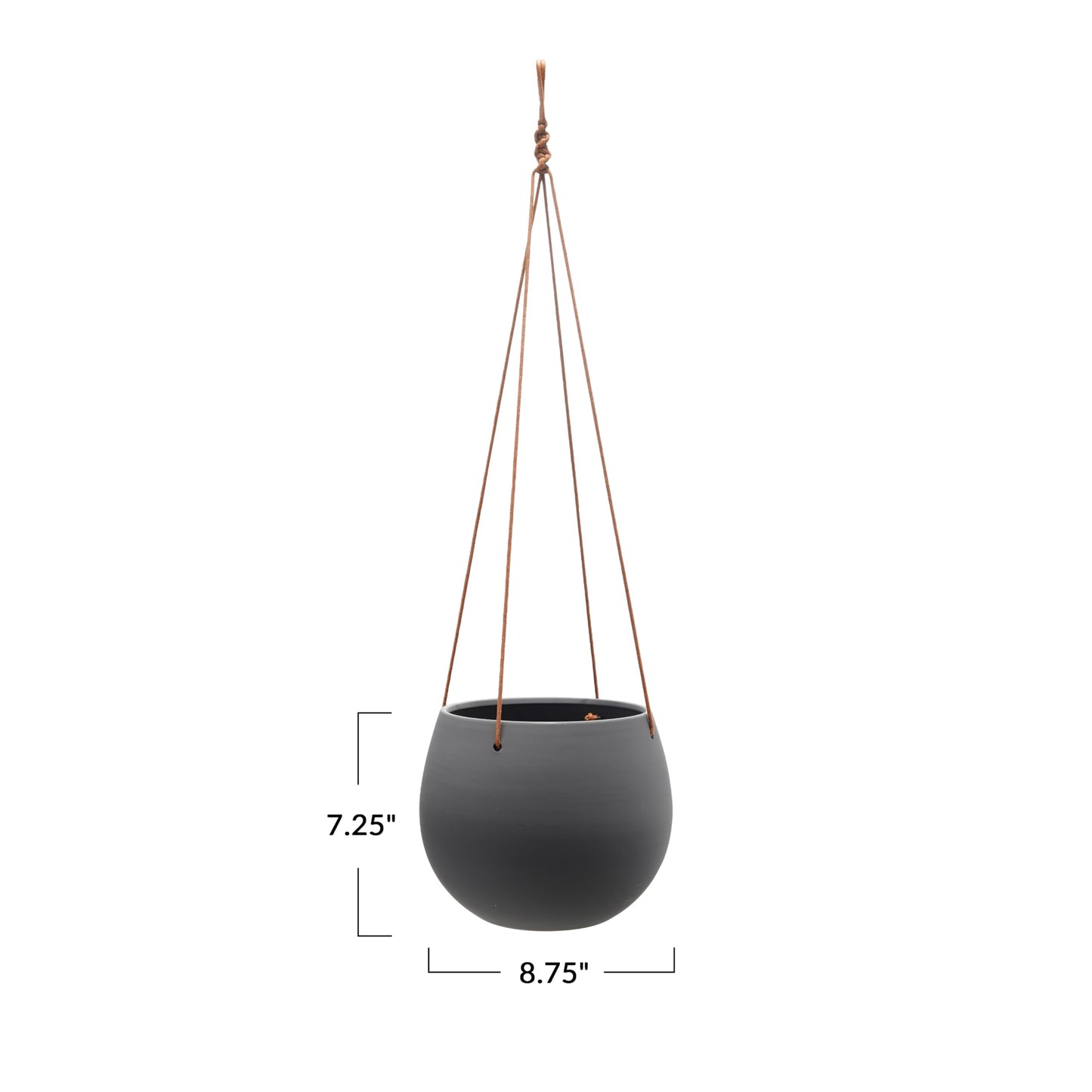 Bloomingville Hanging Stoneware Planter with Leather Rope Hanger, Latex Finish, Blue