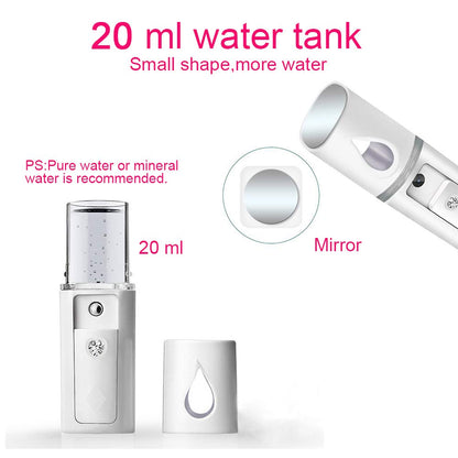 Nano Facial Steamer Mist Spray Eyelash Extensions Cleaning Pores Water SPA Moisturizing Hydrating Face Sprayer USB Rechargeable Mini Beauty Device - Summer Gives You Cool (White)