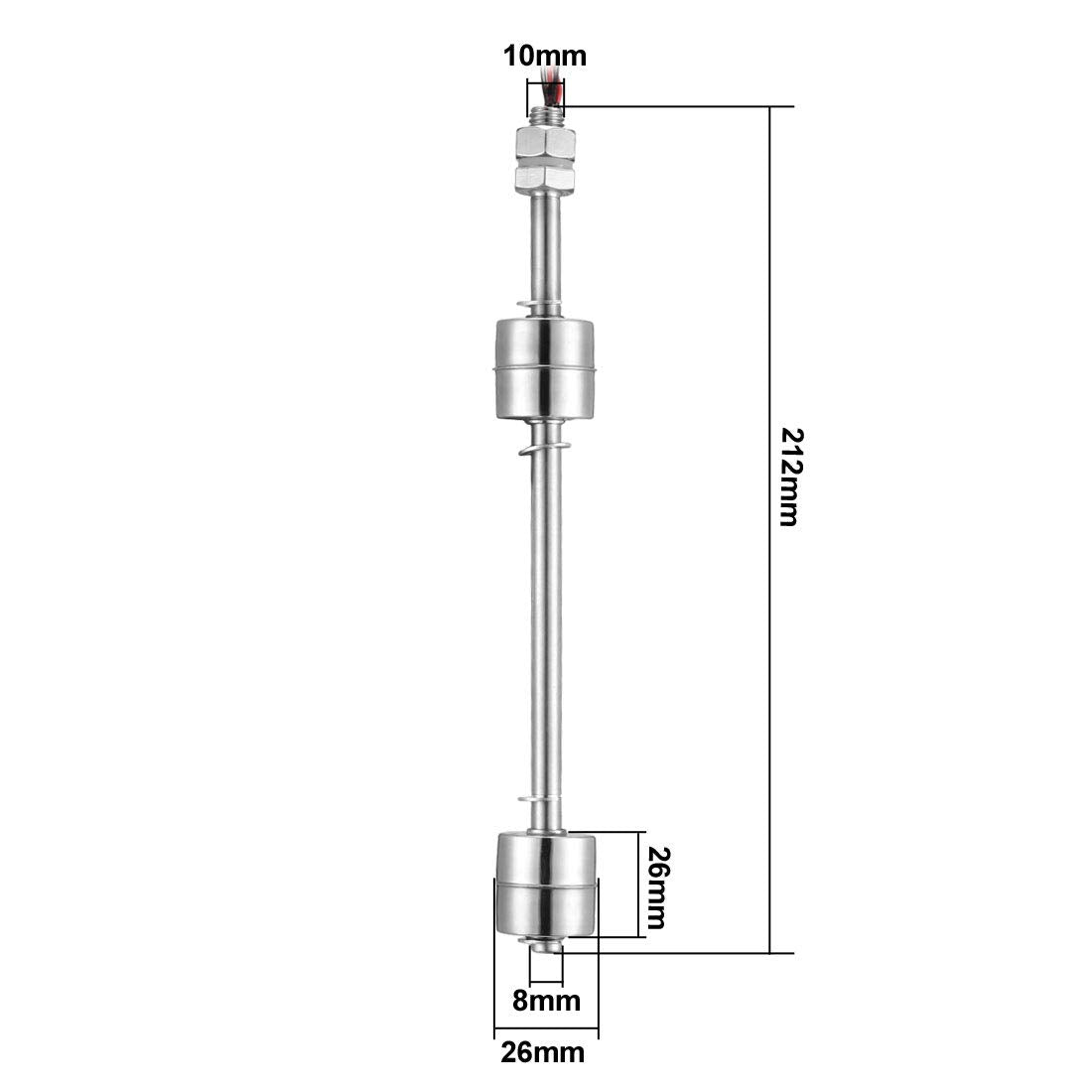 uxcell Stainless Steel Float Switch for Water Pump Tank Swim Pool Garden Pond Liquid Water Level Sensor M10 212mm Length