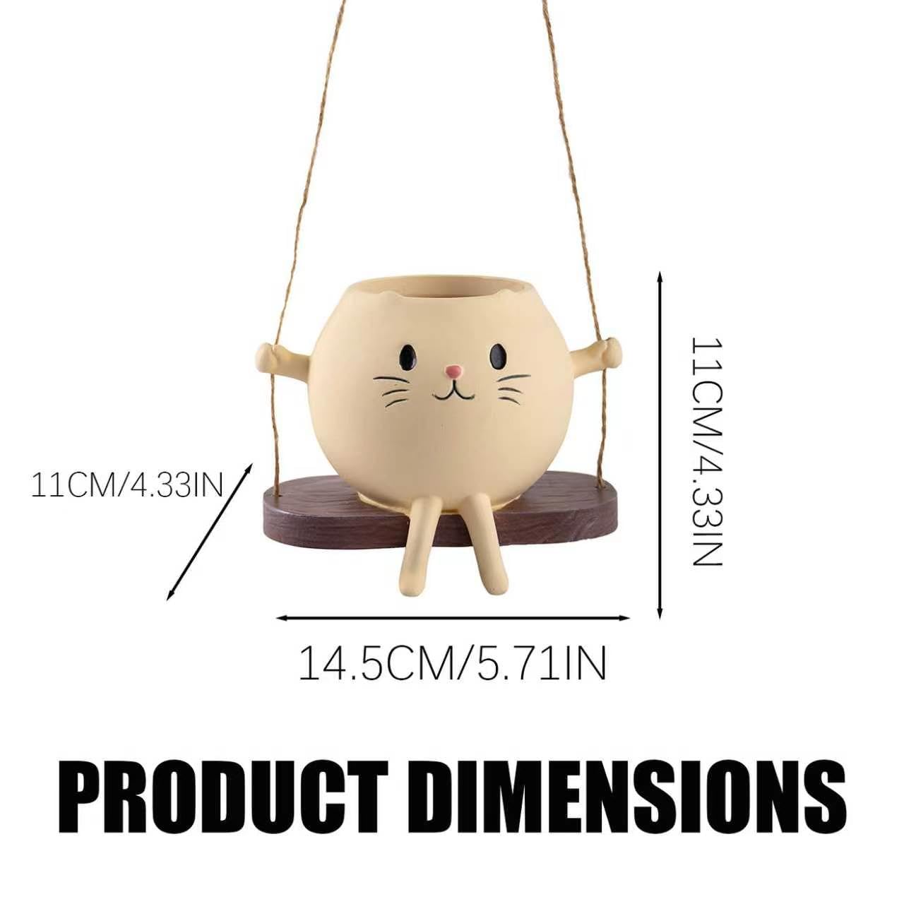Swing Cat Hanging Planter, Resin Cute Cat Succulent Pot, Dual-Use Indoor Outdoor Plant Holder, Creamy Yellow Swing Flower Pot, Adorable Hanging Planter for Small Plants