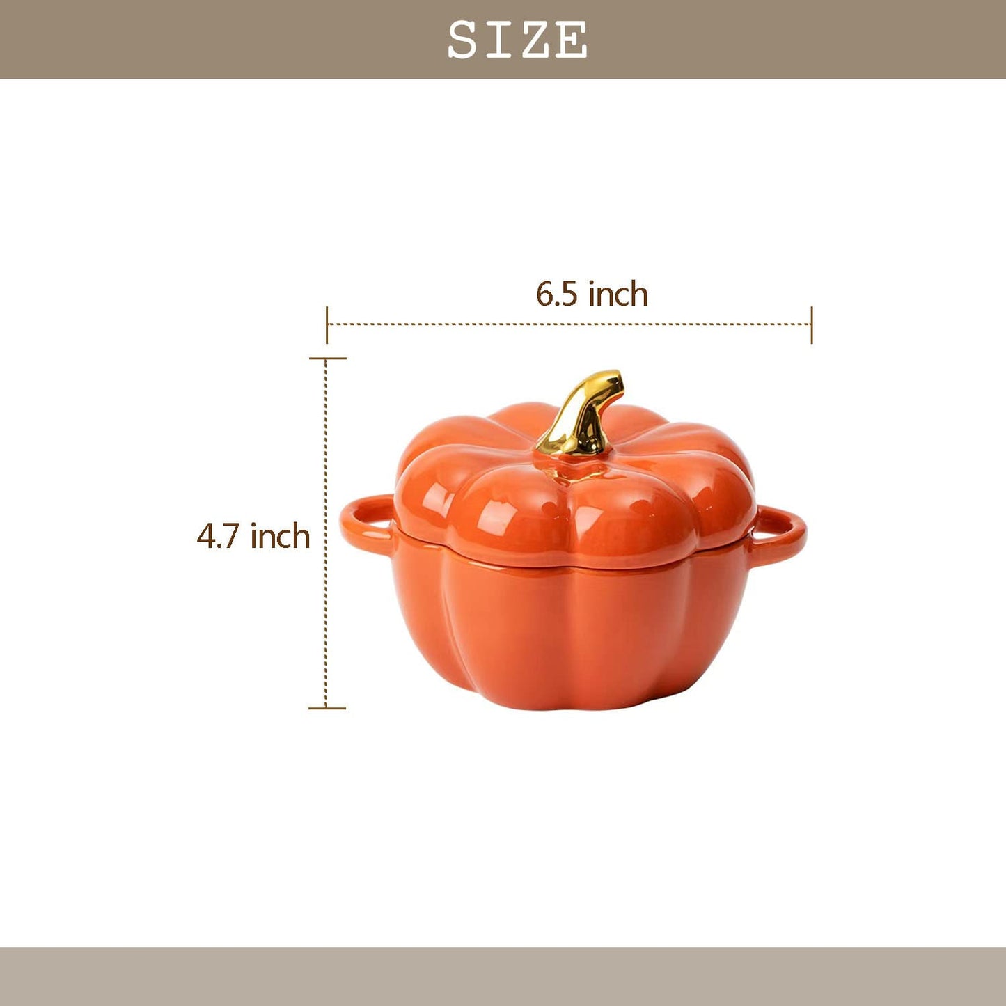 FYUEROPA Pumpkin Bowl Set with Lid and Handle, 14 Oz Ceramic Ramekins for Baking, Casserole Dish Individual Severing Pot, Stoneware, Oven Safe (Orange)