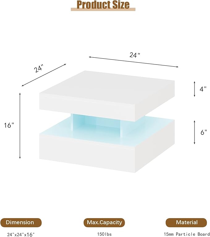 HedoAjim Small White Led Coffee Table