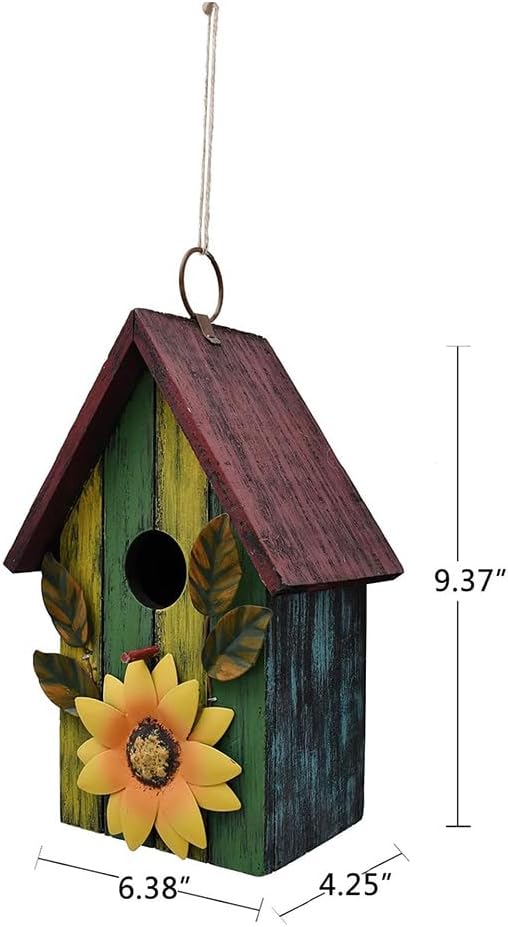 Wood Bird House for Outside, Hanging Bluebird House Nest Box Garden Patio Outdoor Decorative Bird House Vintage Rustic Wooden Birdhouse Bird Box for Finch Wren Chickadee Cardinals