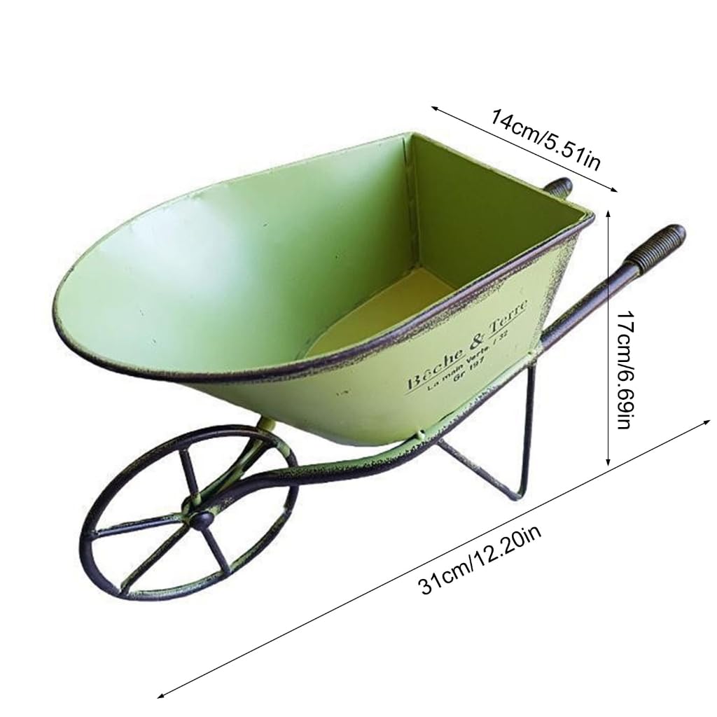 YUSHTPO Classical Iron Art Single Wheel Cart for Garden Decors Metal Wheelbarrow Small Planter Flower Pots Plant
