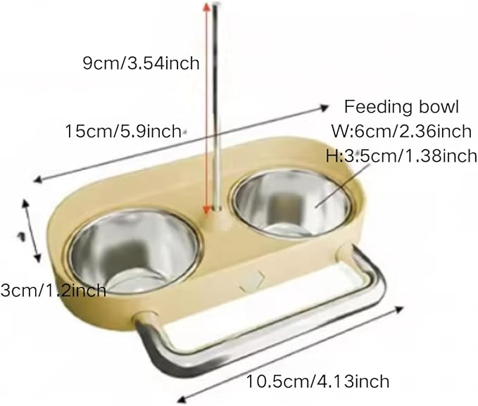 Bird Feeder Birds Bowls Stainless Steel Dishes Coop Cups with Fruit Skewer, Parrot Feeding Dish Cups Food Water Bowls with Bird Food Holder for Budgies Lovebirds (Yellow,Oval)