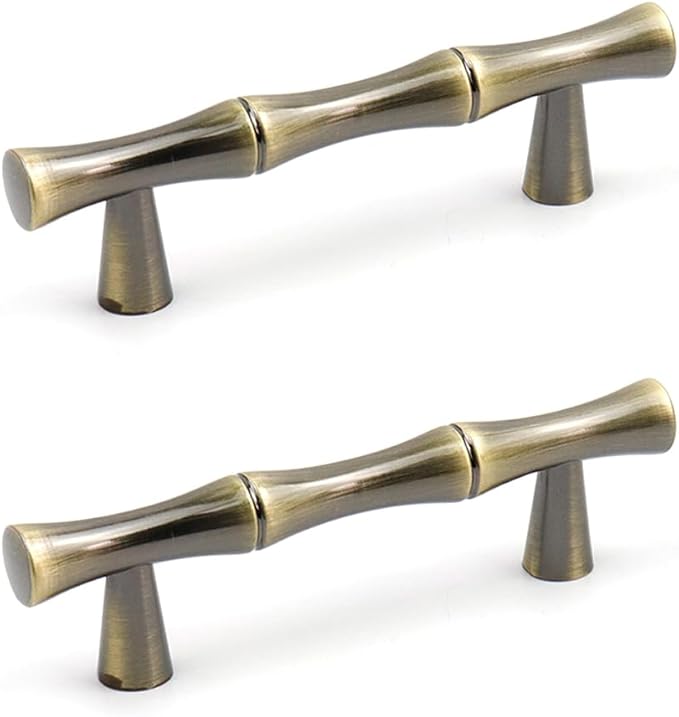 2PCS Bamboo Pull, Bronze Antique Brass Zinc Alloy Cabinet Handles, 2.5 Inch