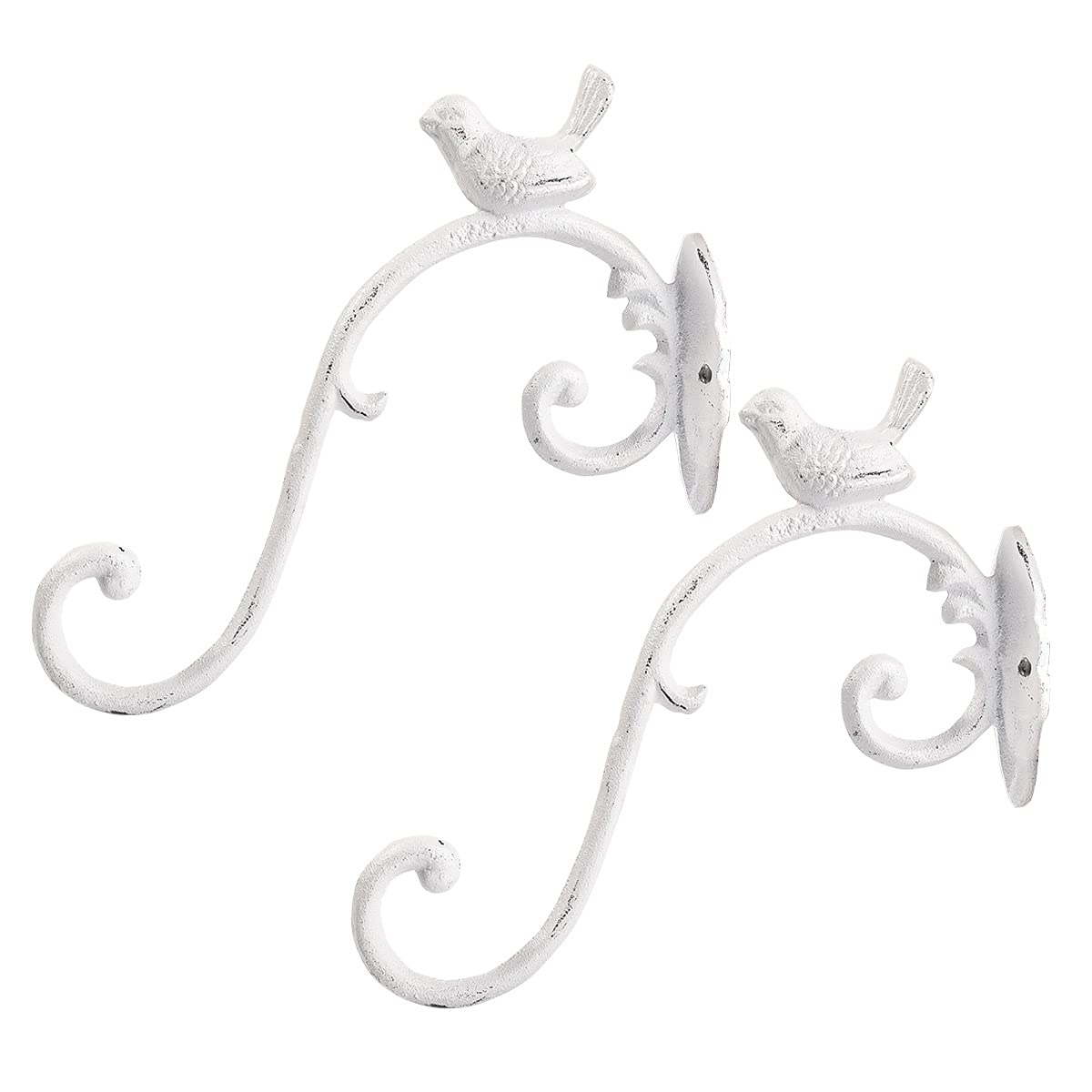 Sungmor Cast Iron Plant Hanger Wall Hooks, Heavy Duty Hanging Basket Brackets, Lovely Bird Shape & 10 inch & 2PC White, Decorative Wall Hangers for Planters Lanterns Bird Feeders Houses Wind Chimes