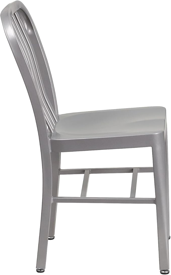 Flash Furniture Commercial Grade Silver Metal Indoor-Outdoor Chair