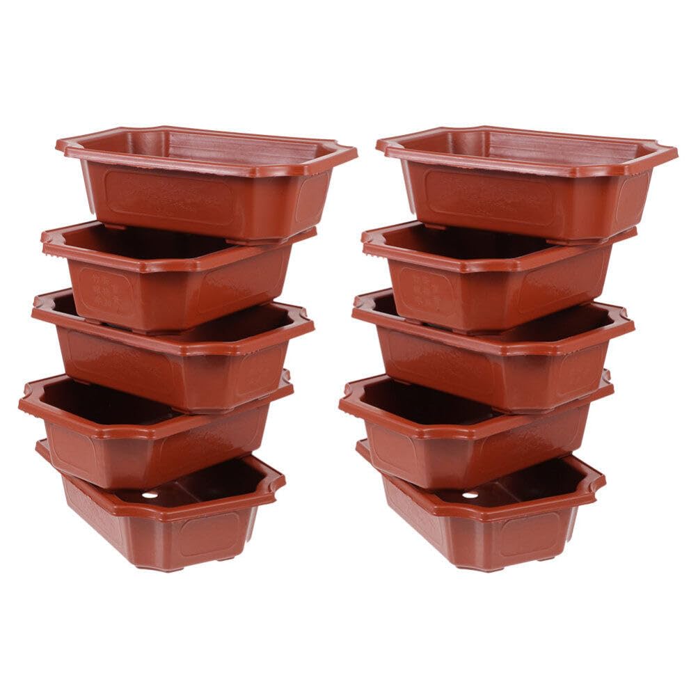 Healeved 10Pcs Small Bonsai Pot with Drainage Holes 6.3in X 4.6in Rectangular Bonsai Training Pots Plastic Flowerpot for Indoor Succulents Cactus Plants Growing Planter for Garden