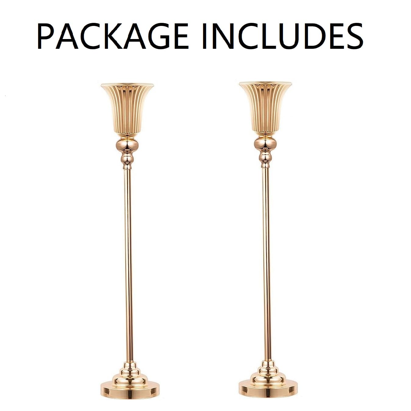 32.5inch Versatile Metal Wedding Centerpiece Vases - Set of 2 Tall Gold Trumpet Vases for Road Lead, Elegant Centerpiece Stands for Wedding Reception Party Events Anniversary (Gold, 32.5in - 2Pcs)